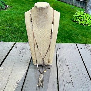 LUCKY STAR JEWELS DOUBLE CHAIN CIRCLE TASSEL PENDANT NECKLACE